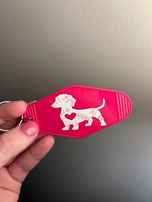 Pink and White Dachshund Keychain