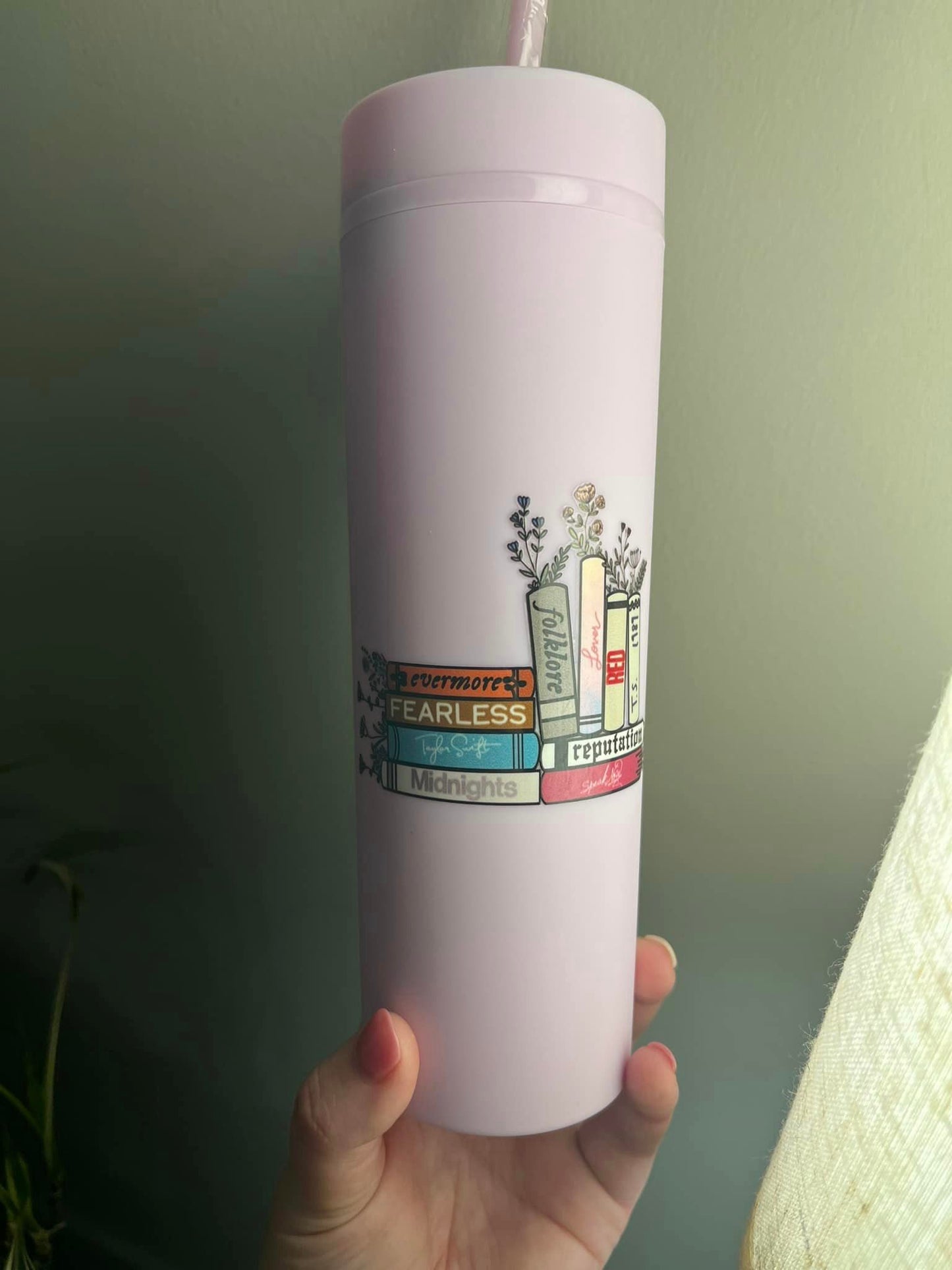 16oz Purple Skinny Tumbler "Eras Book Stack"