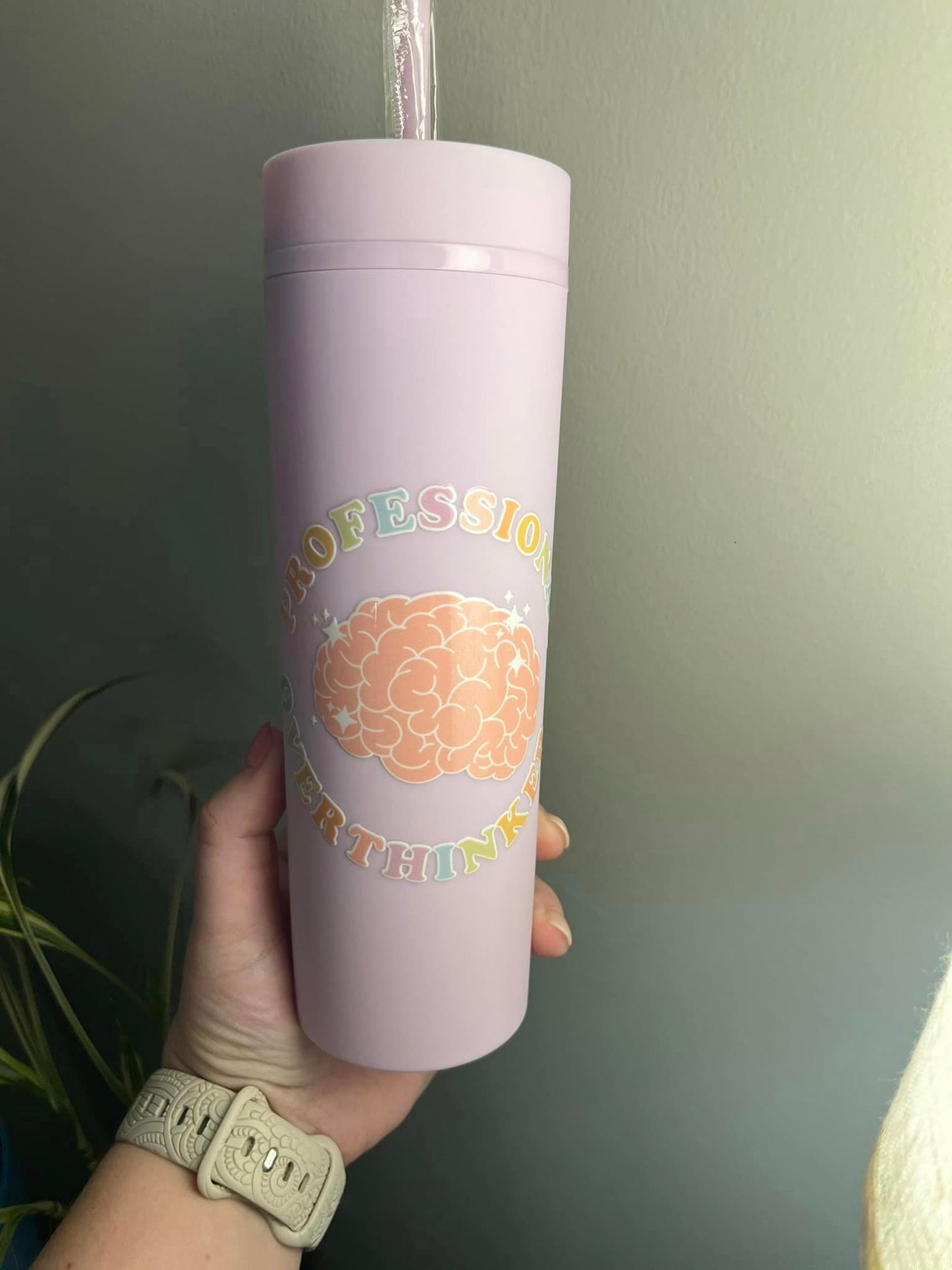 16oz Purple Skinny Tumbler "Professional Overthinker"