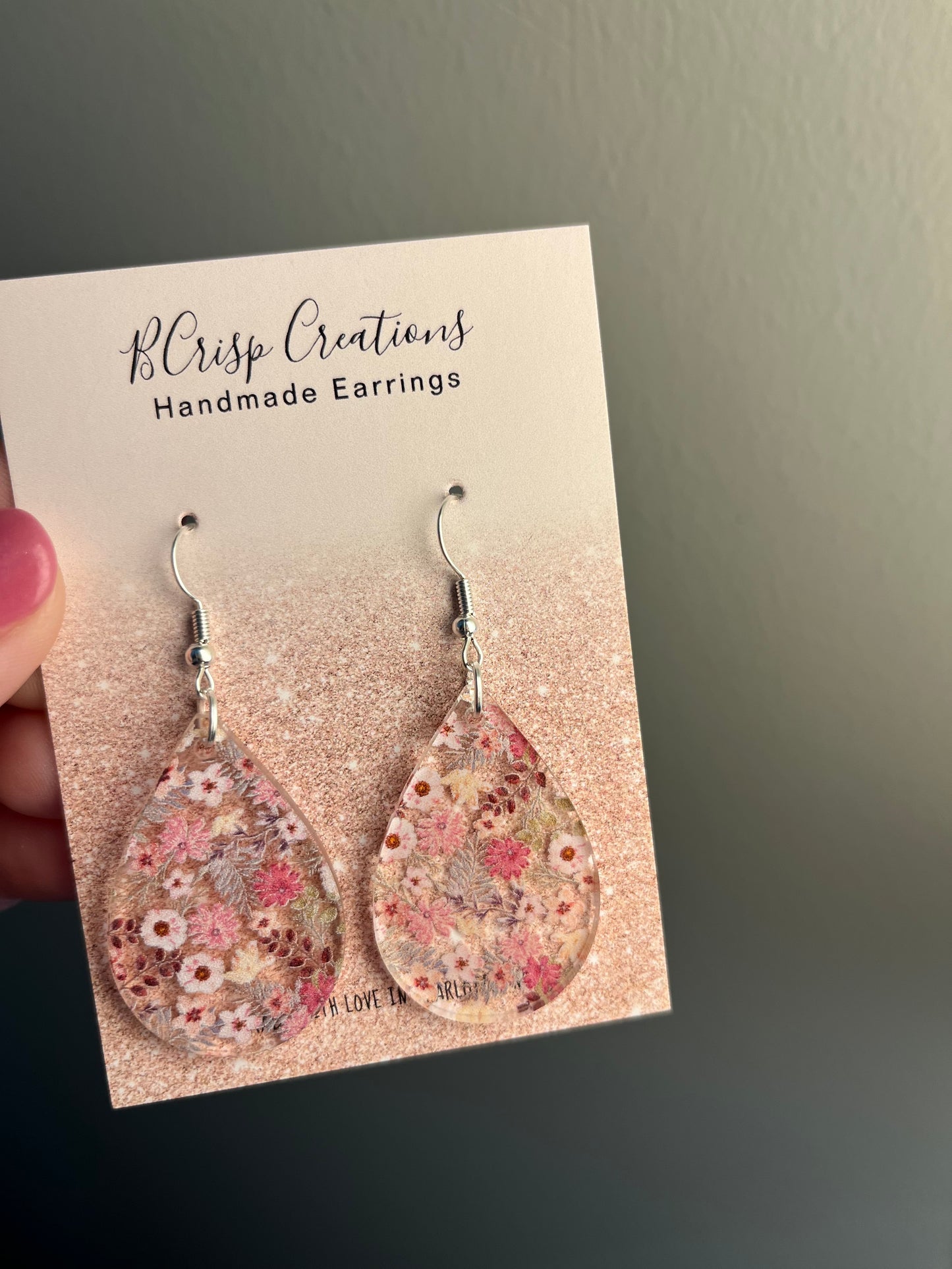 Pink Floral Teardrop Acrylic Earrings