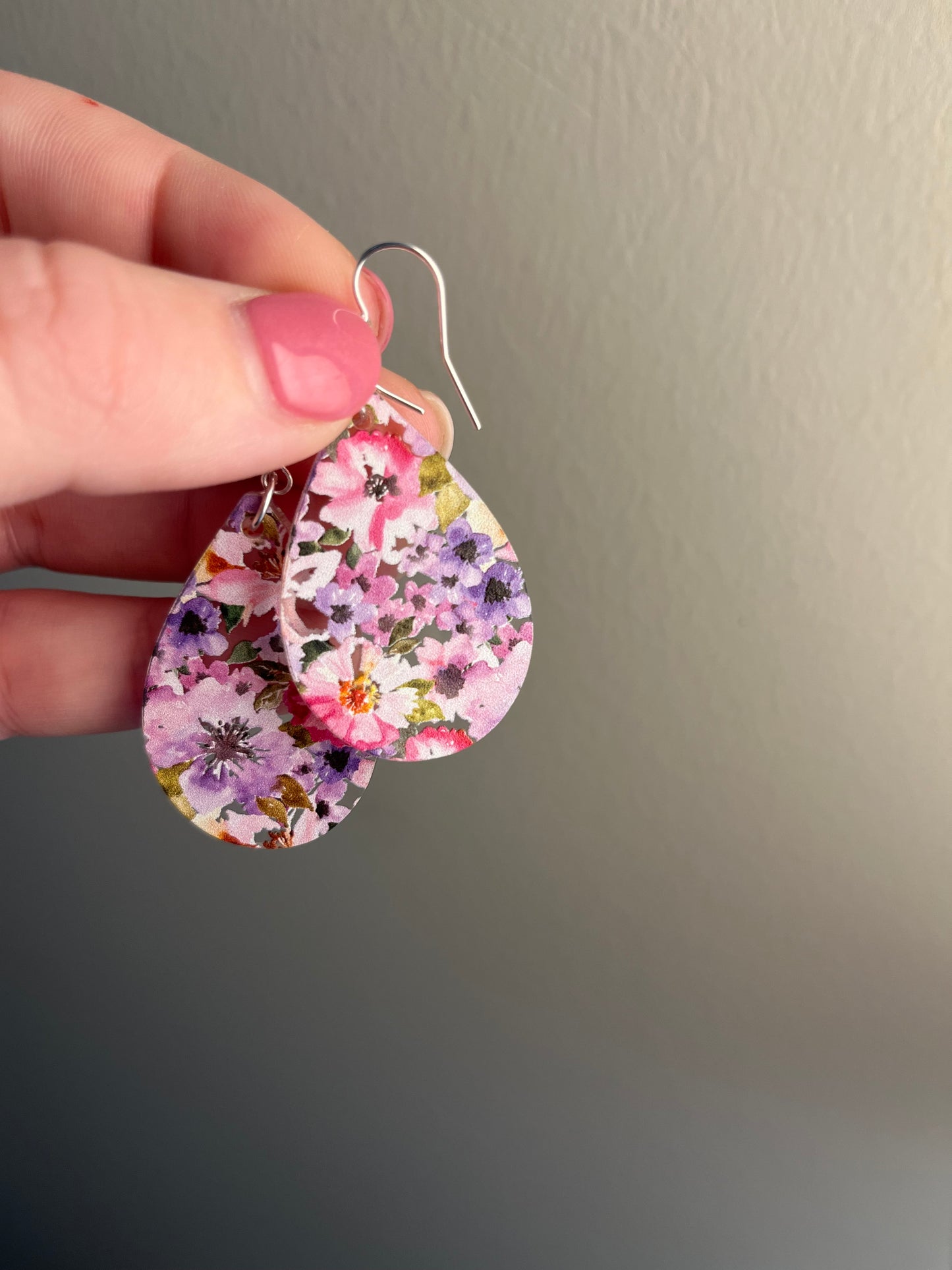 Purple Floral Teardrop Acrylic Earrings