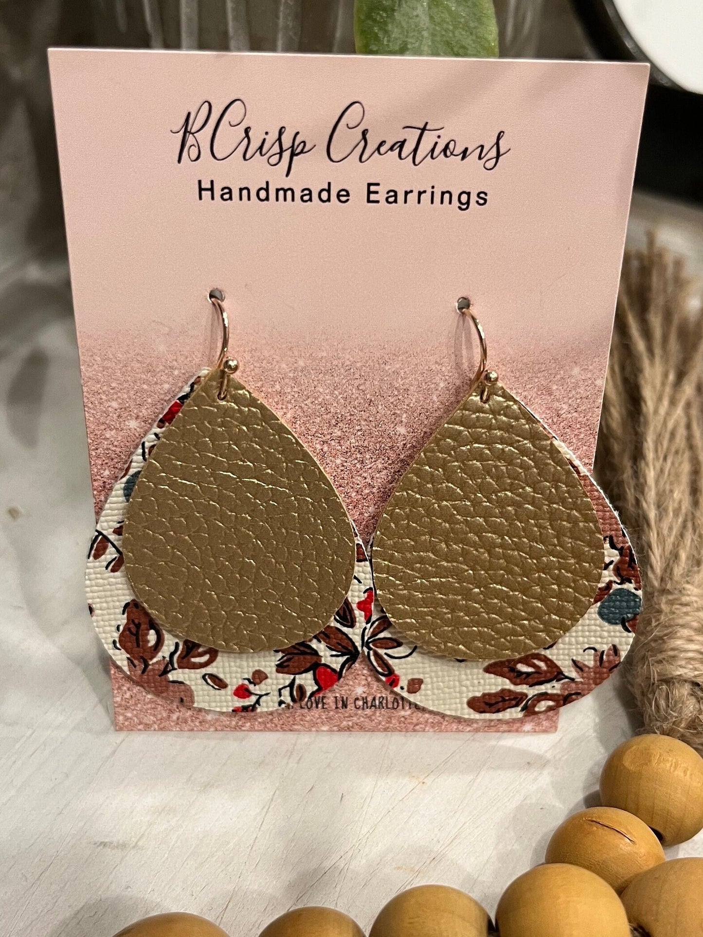 Brown Floral Layered Fall Faux Leather Earrings