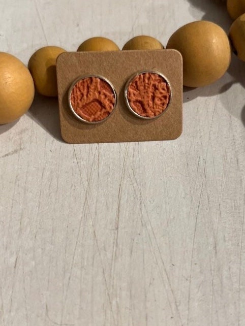 Orange Lace Stud Earrings 12mm