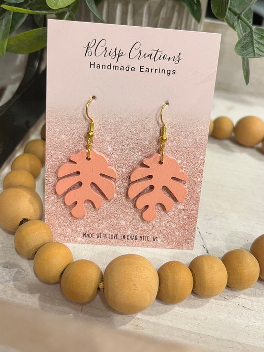 Pink Wood Leaf Earrings