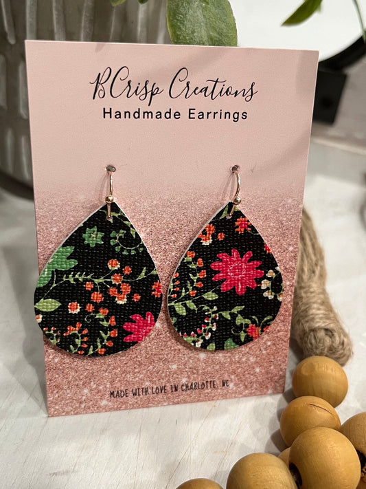 Black & Green Floral Earrings