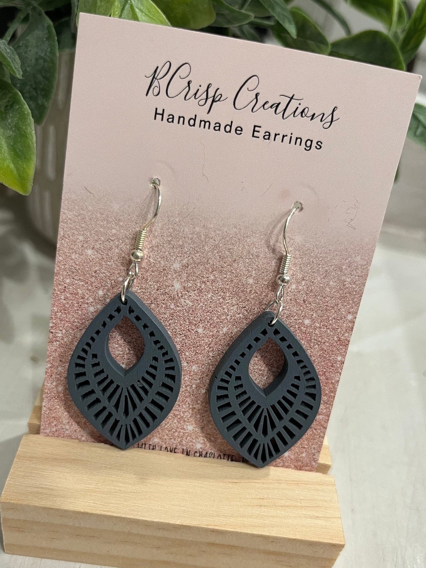 Blue Boho Wood Earrings