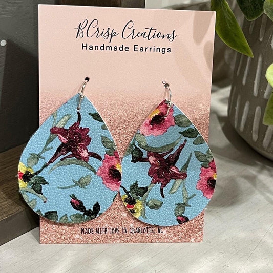 Blue Spring Faux Leather Earrings