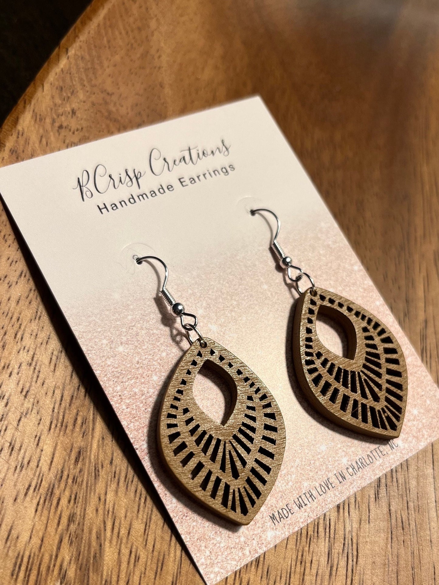 Brown, Wood Boho Earrings