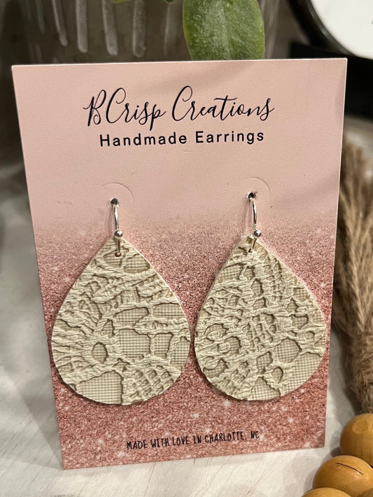 Cream Faux Leather Earrings