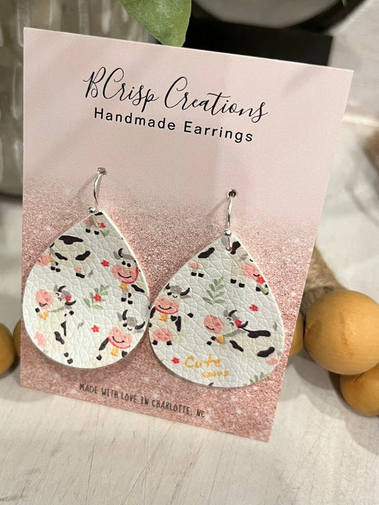 Floral Cow Faux Leather Earrings