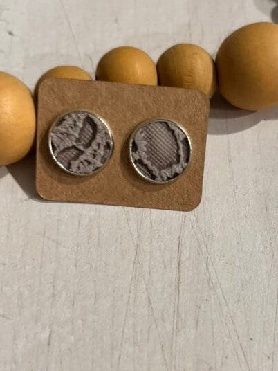 Grey Lace Inspired Faux Leather 12mm Studs