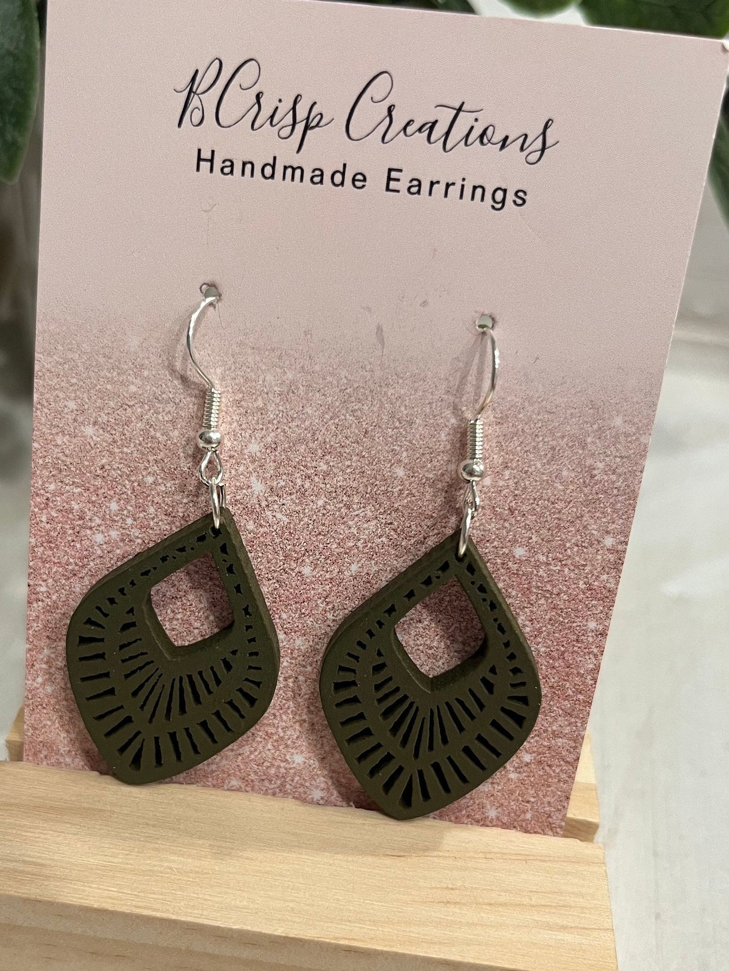 Hunter Green Wood Earrings