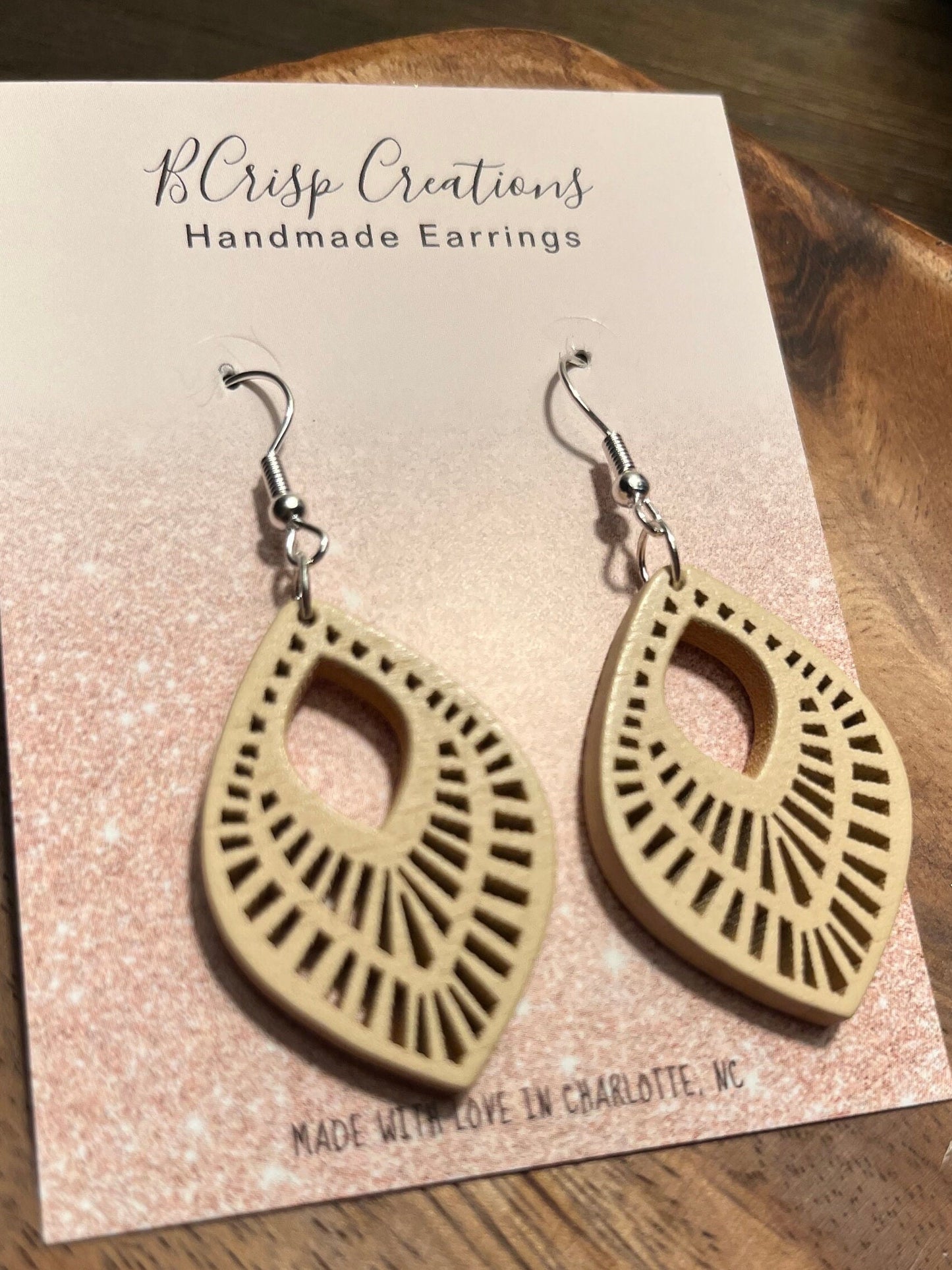 Tan Vintage Style Wood Earrings