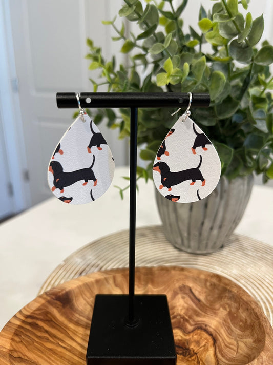 Black Dachshund Faux Leather Earrings