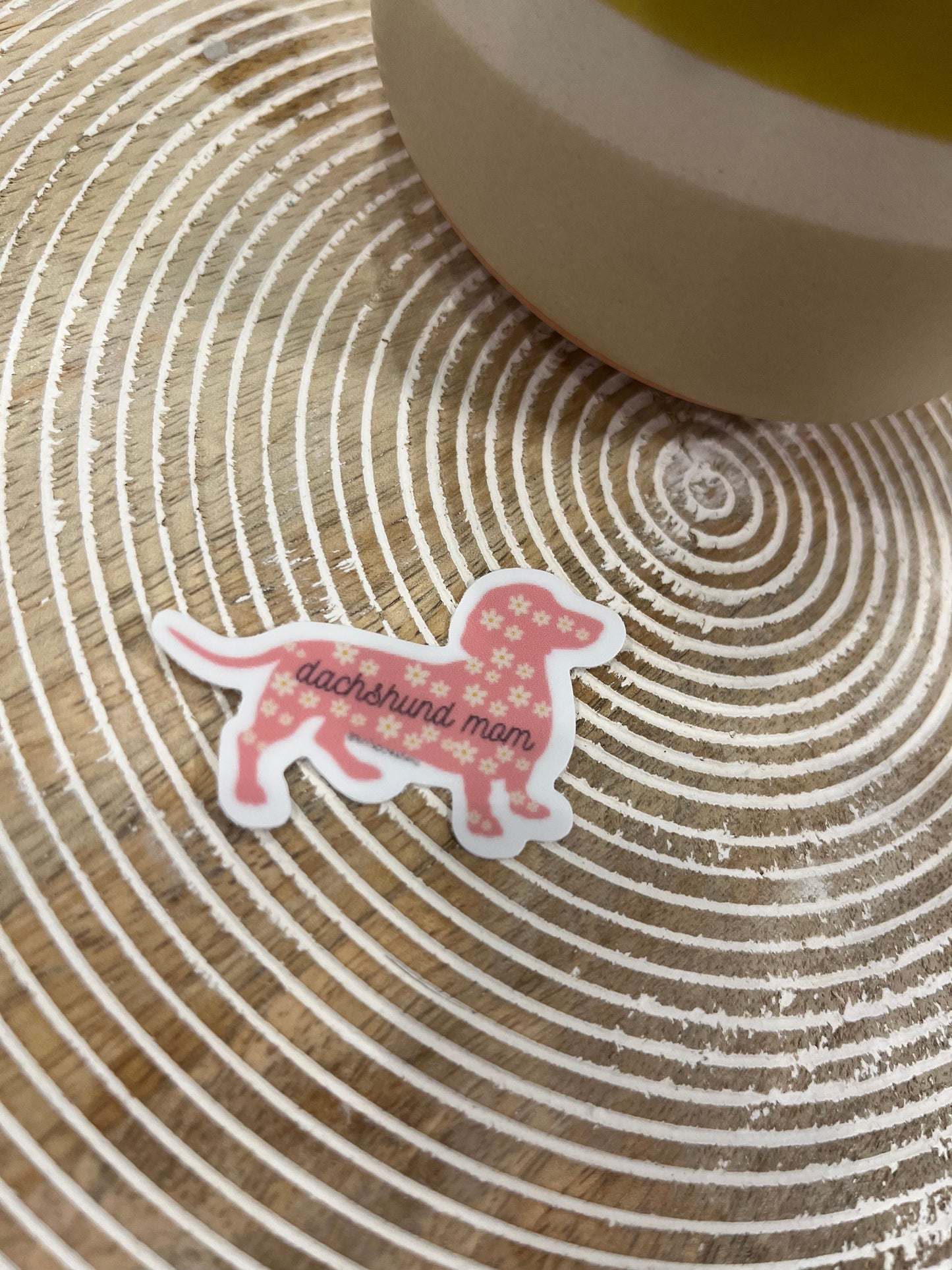 Pink Floral Dachshund Mom Vinyl Sticker