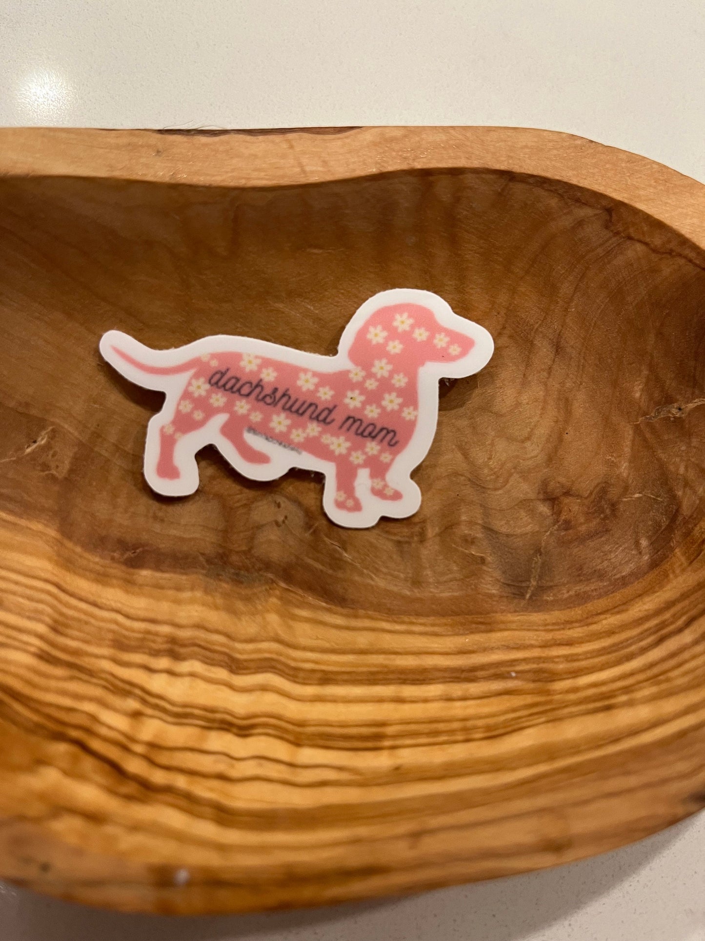 Pink Floral Dachshund Mom Vinyl Sticker