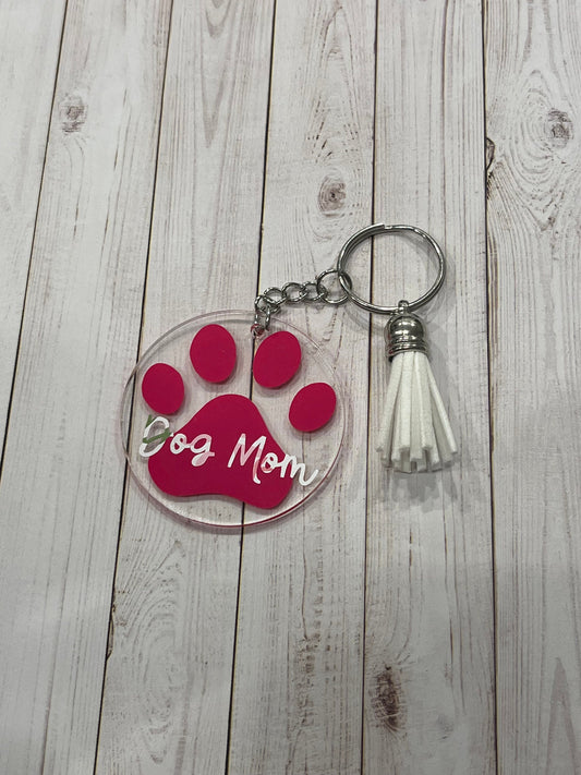 Dog Mom Acrylic 2inch Circle Keychain with Tassel