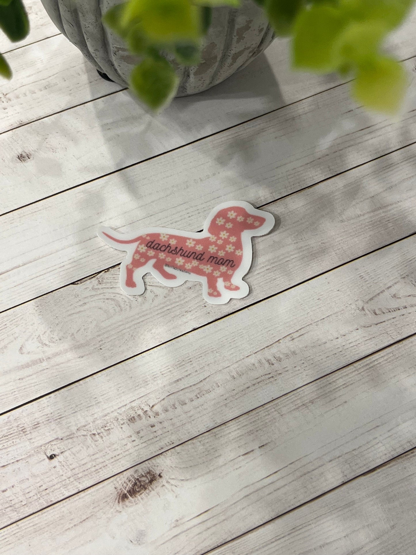 Pink Floral Dachshund Mom Vinyl Sticker