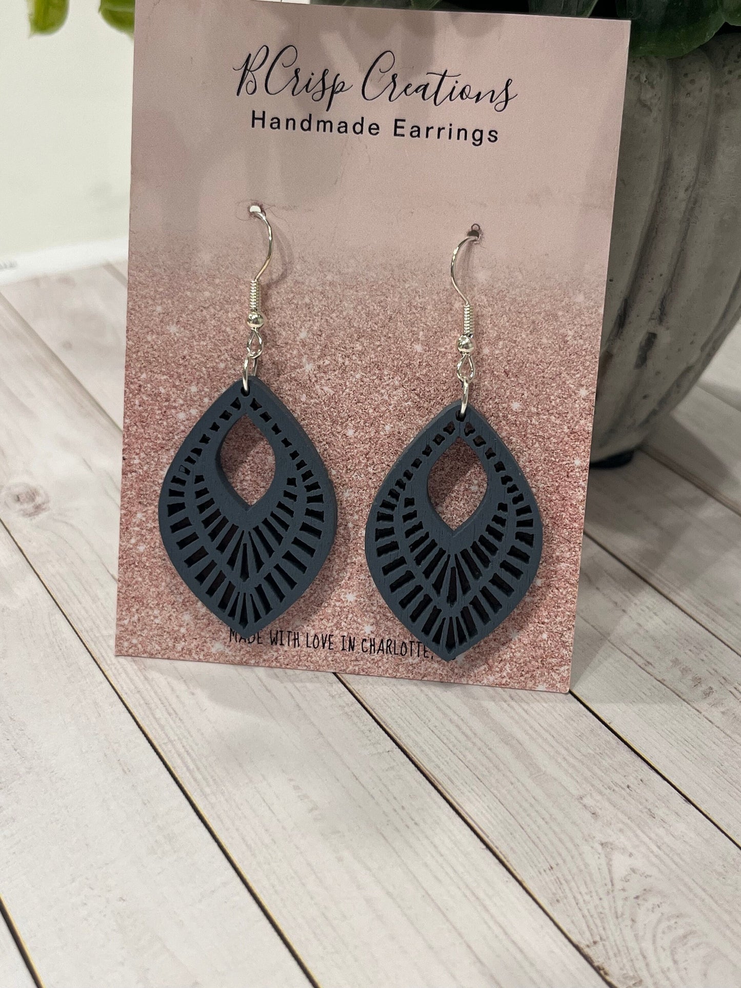 Blue Boho Wood Earrings