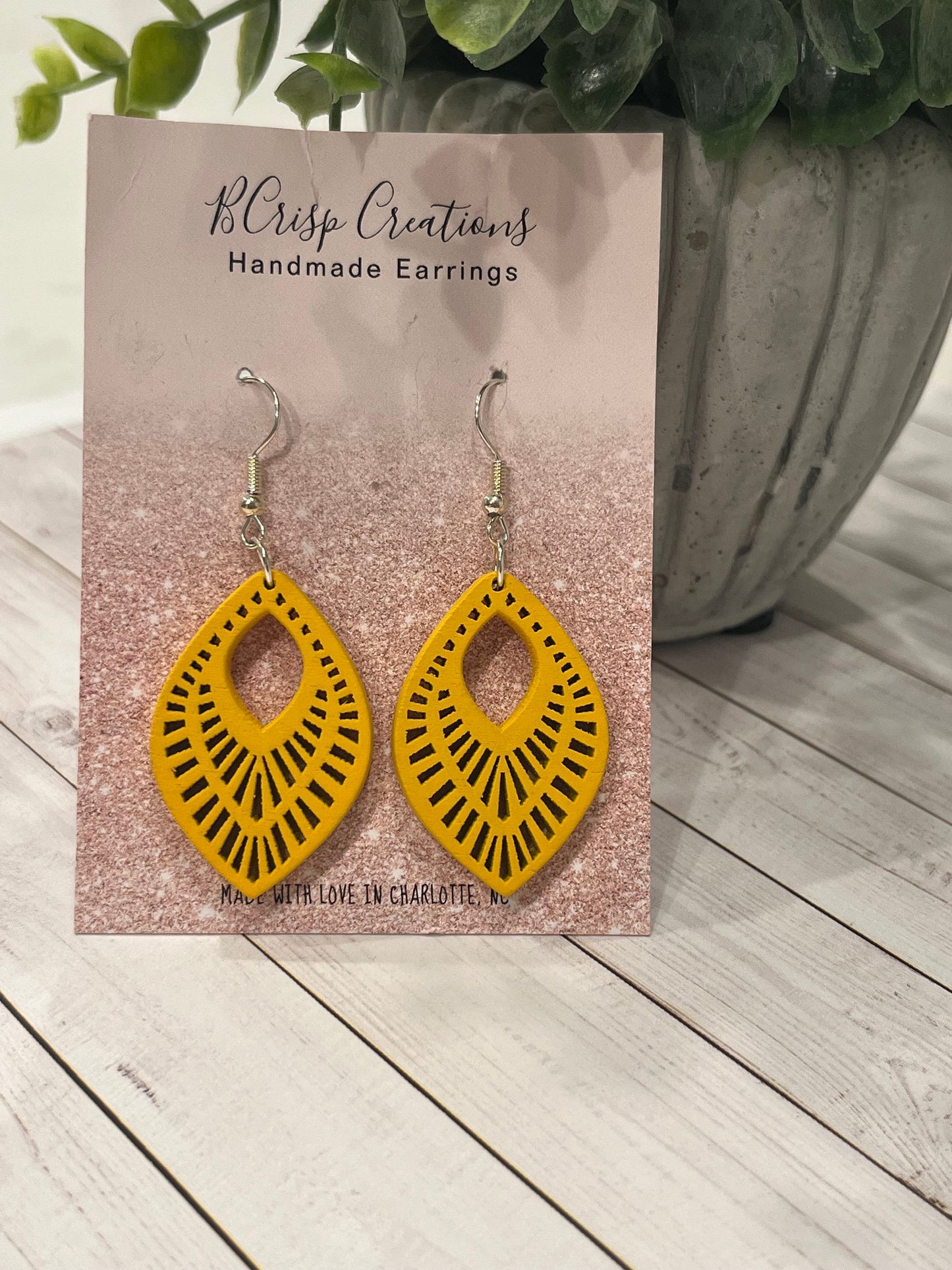 Yellow Wood Vintage Earrings