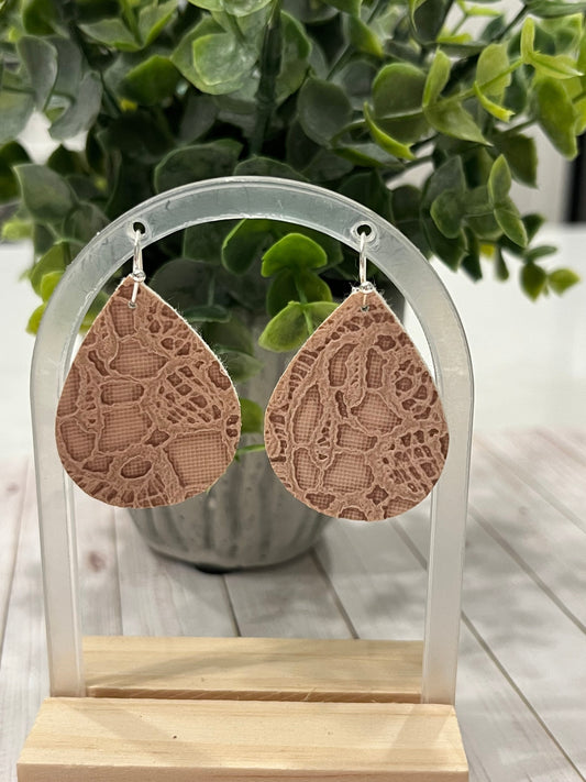 Beige Faux Leather Earrings,