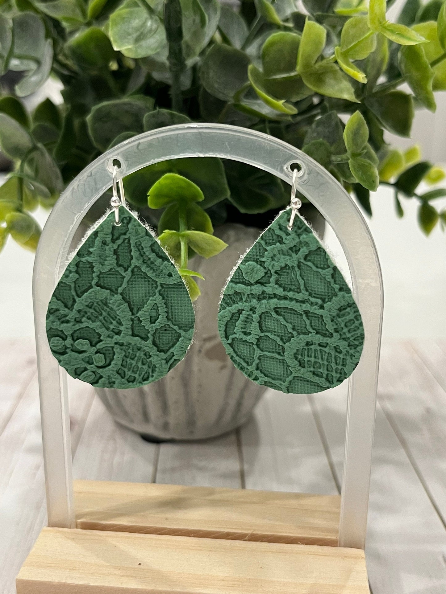 Green Faux Leather Earrings