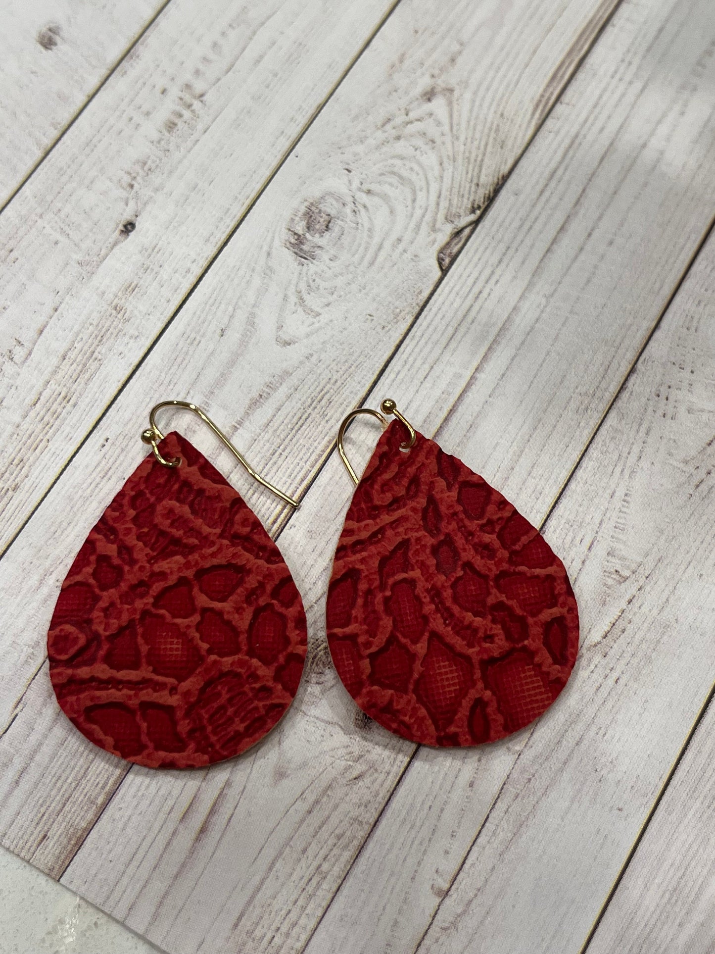 Deep Red Faux Leather Earrings