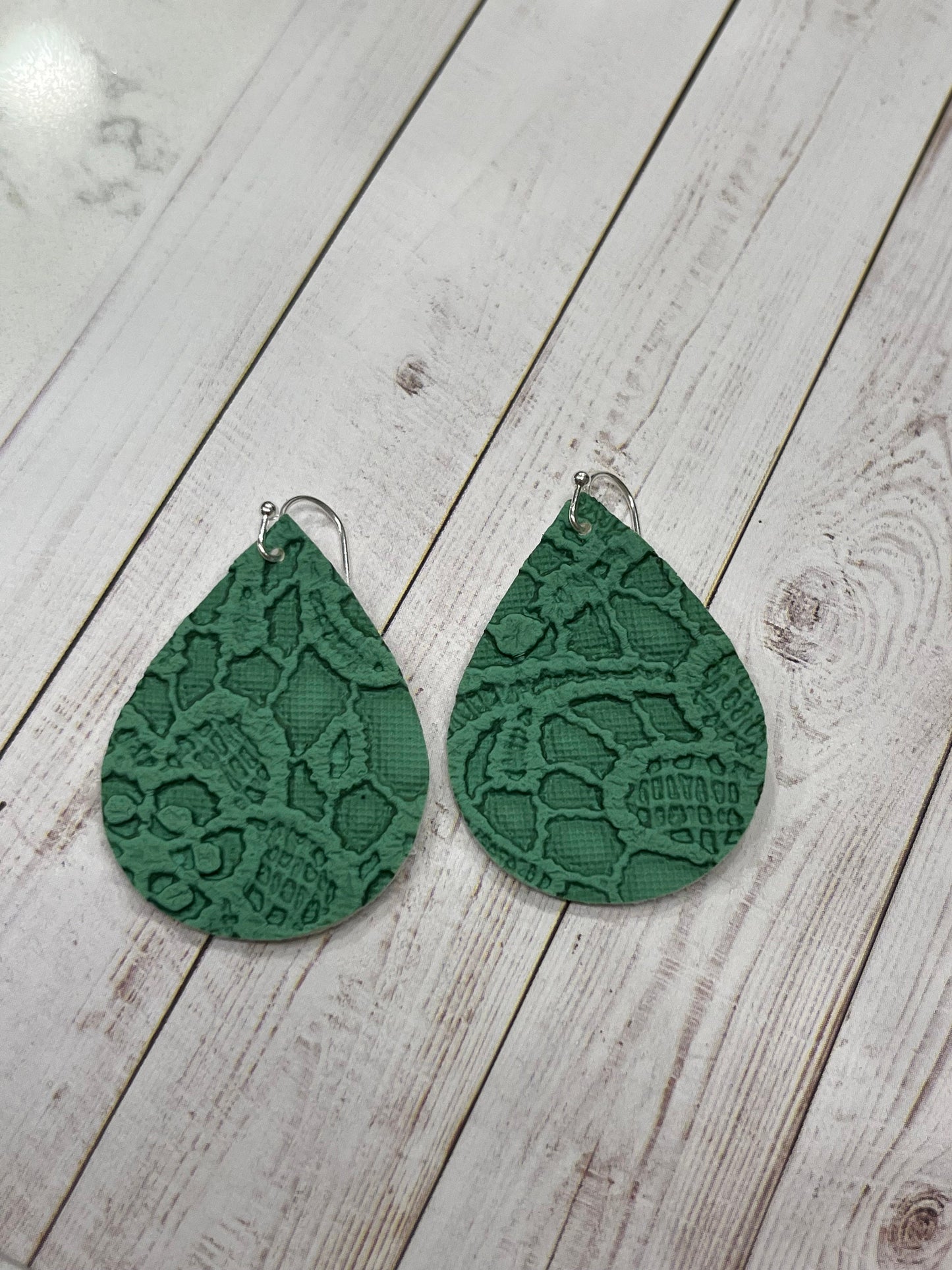 Green Faux Leather Earrings