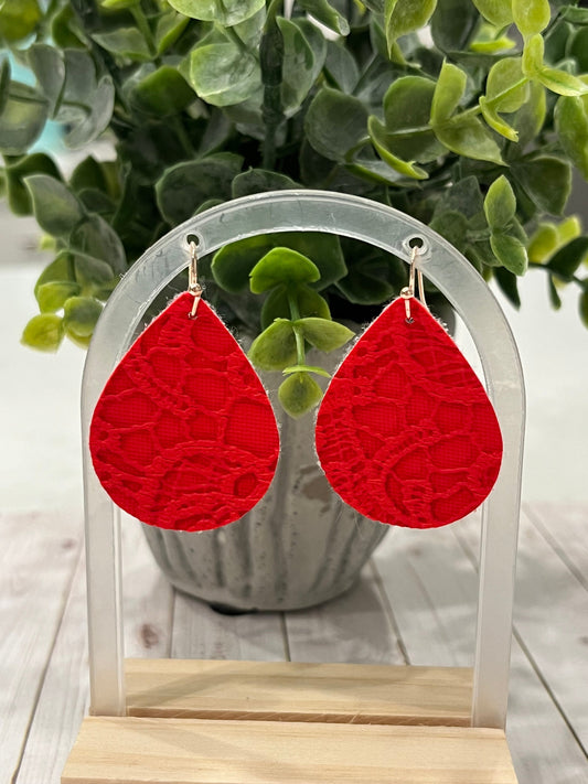 Bright Red Faux Leather Earrings