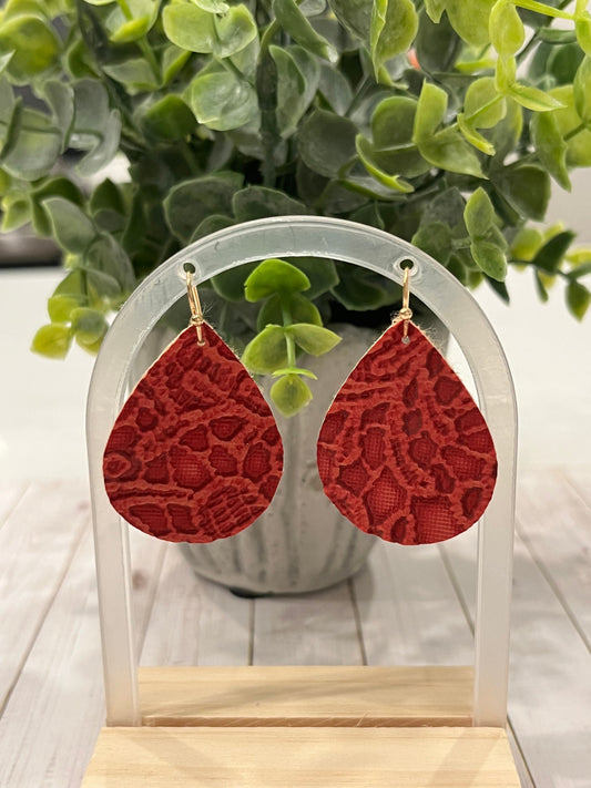 Deep Red Faux Leather Earrings