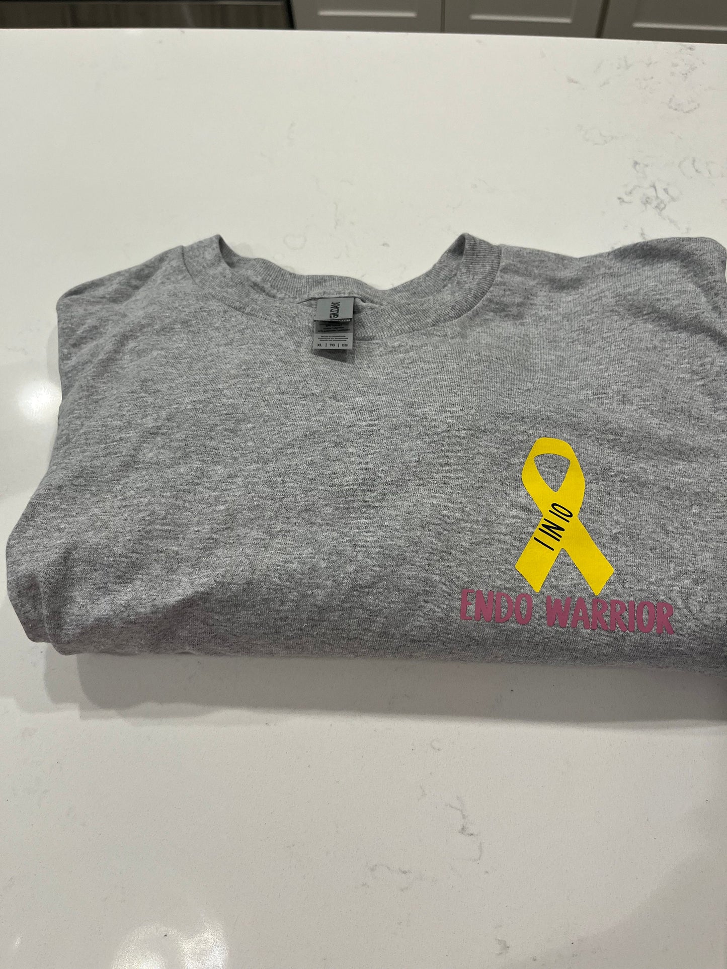 Endo Warrior Tee with Awareness Ribbon, Unisex Grey Long Sleeve