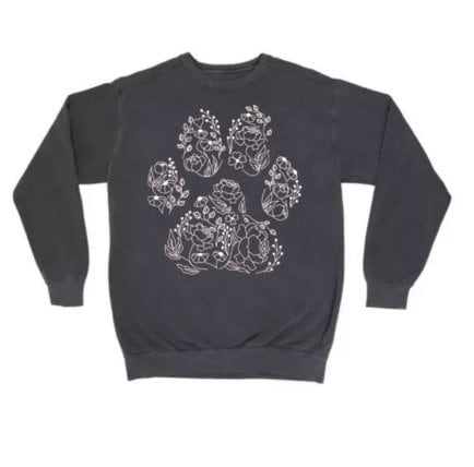 Dog Paw Floral Sweatshirt Dark Grey Crewneck