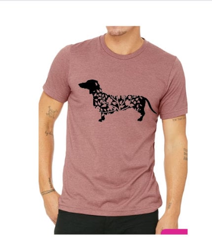 Floral Dachshund Short Sleeve Mauve Tee