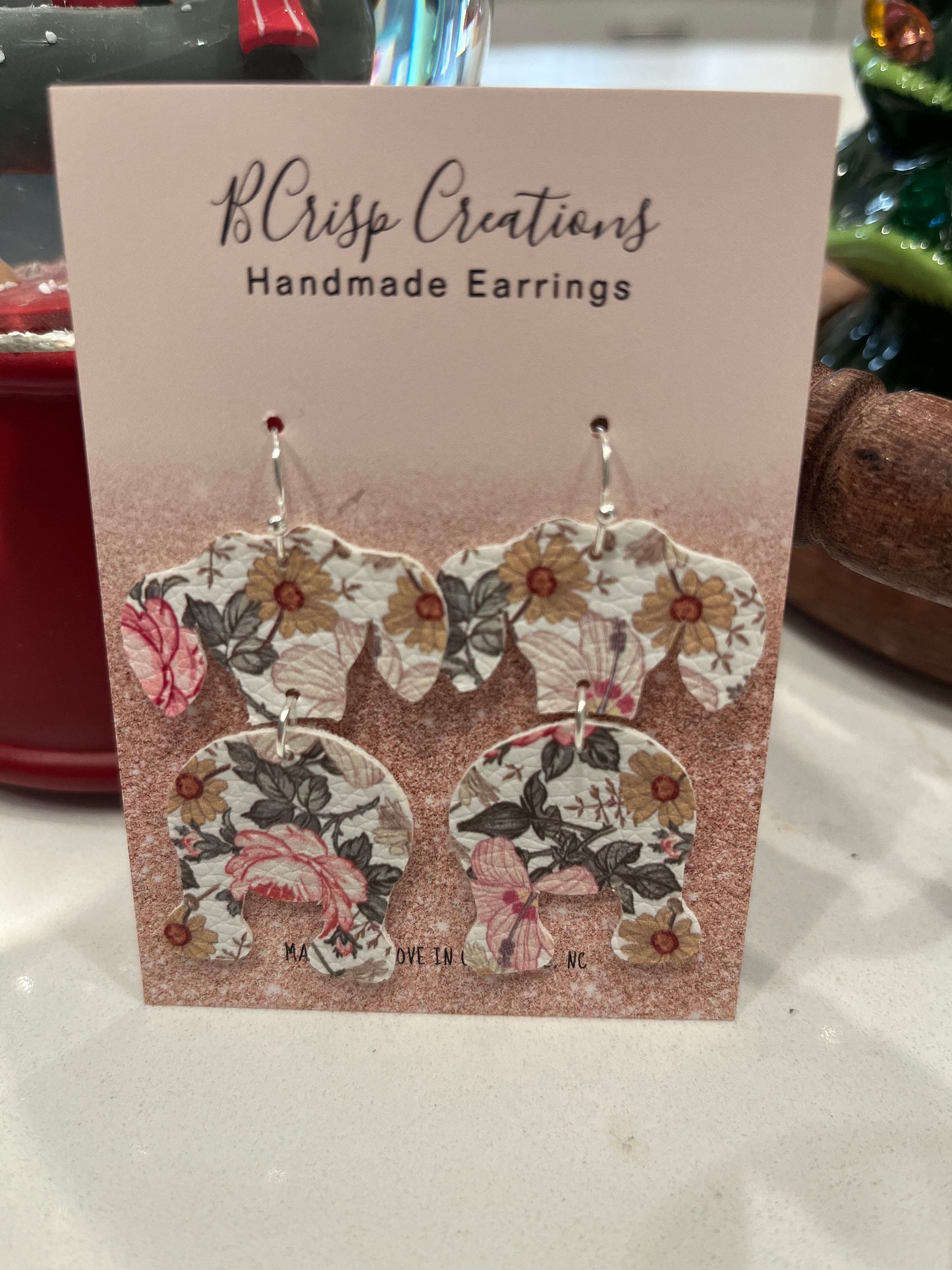 Dachshund Silhouette Pink Floral Faux Leather Earrings