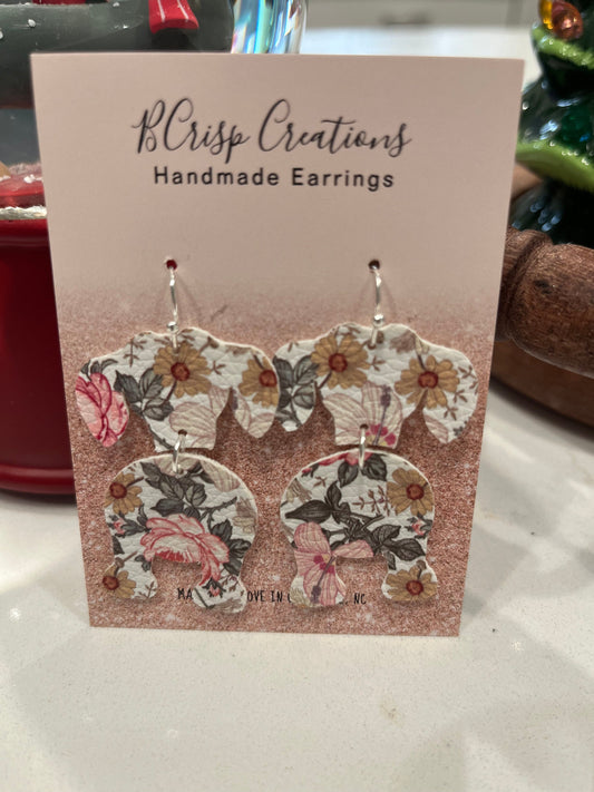 Dachshund Silhouette Pink Floral Faux Leather Earrings