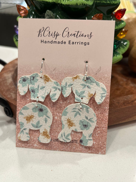 Dachshund Silhouette Blue Floral Faux Leather Earrings