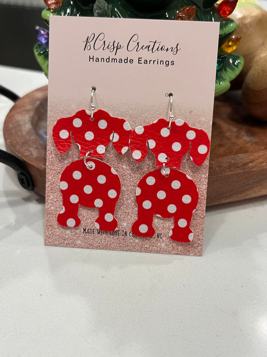 Dachshund Silhouette Red Polka Dot Faux Leather Earrings