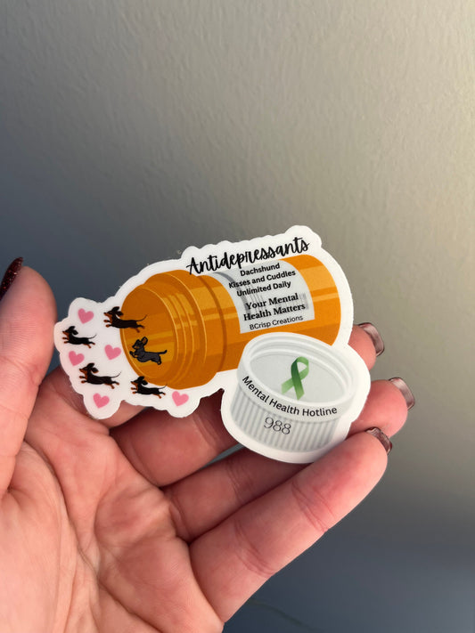 Dachshund Mental Health Bottle Sticker