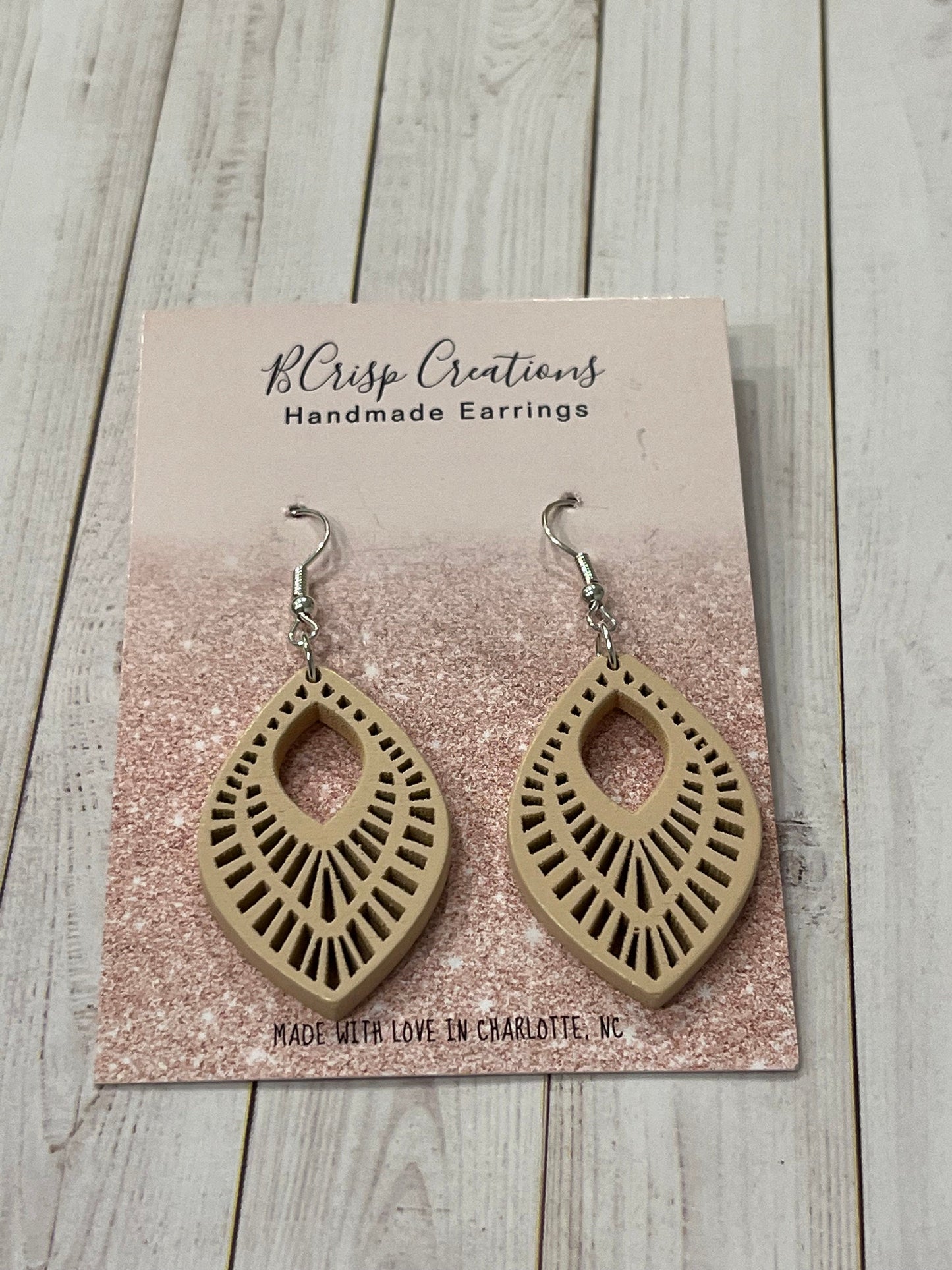 Tan Vintage Style Wood Earrings