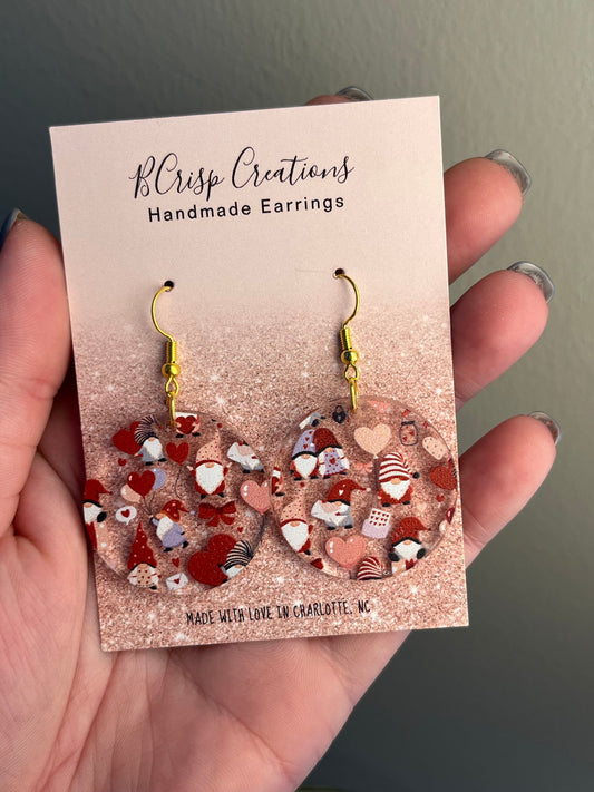 Valentine Gnome Circle Acrylic Earrings