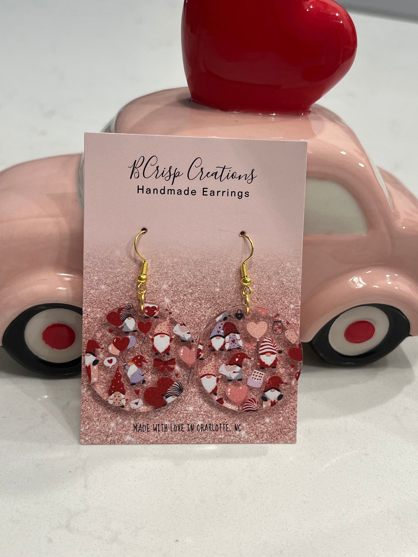 Valentine Gnome Circle Acrylic Earrings