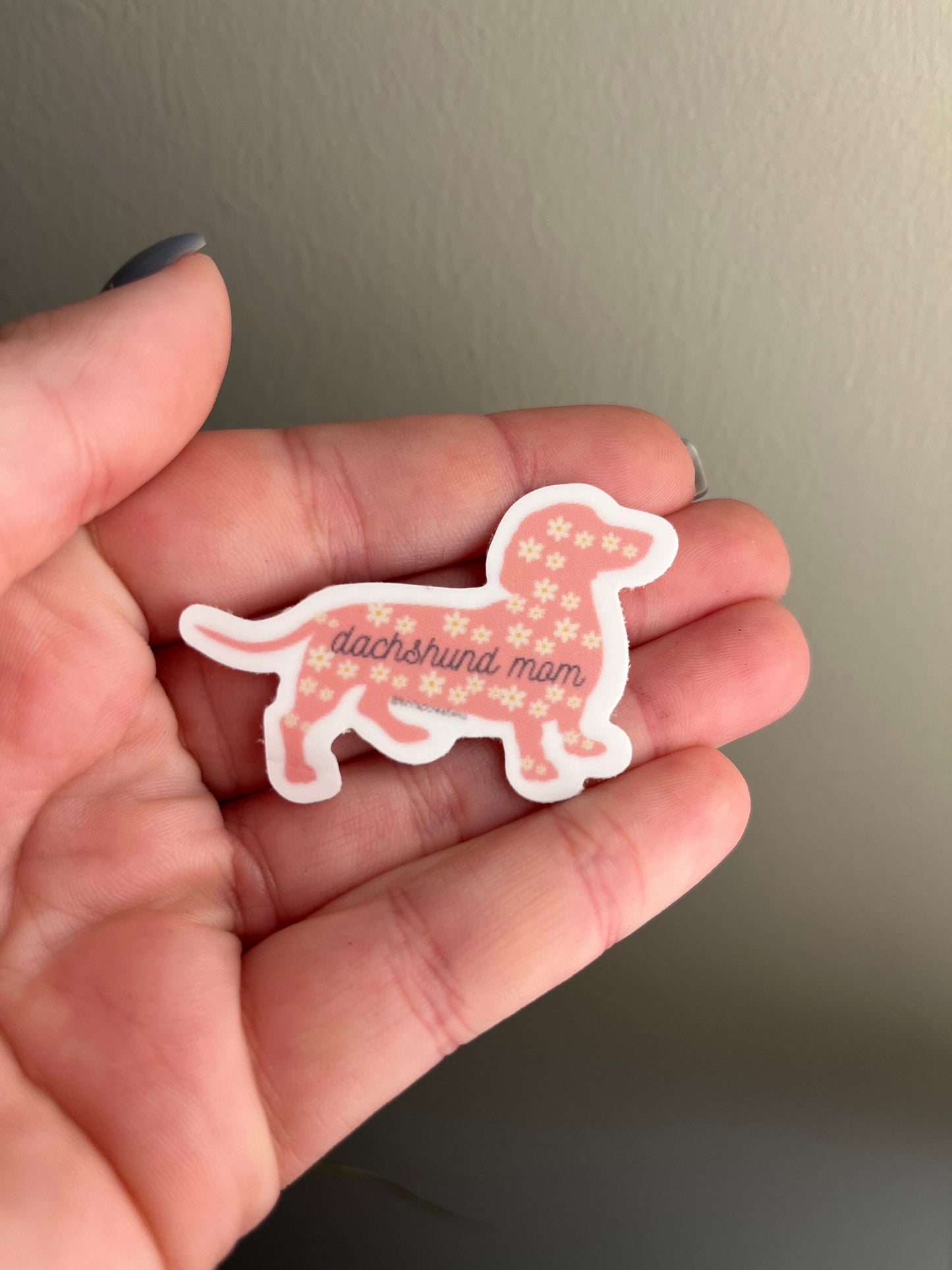 Pink Floral Dachshund Mom Vinyl Sticker