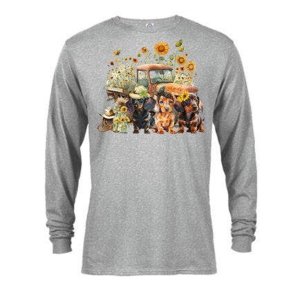 Dachshund Sunflower Shirt, Sunflower Doxie Long Sleeve Shirt