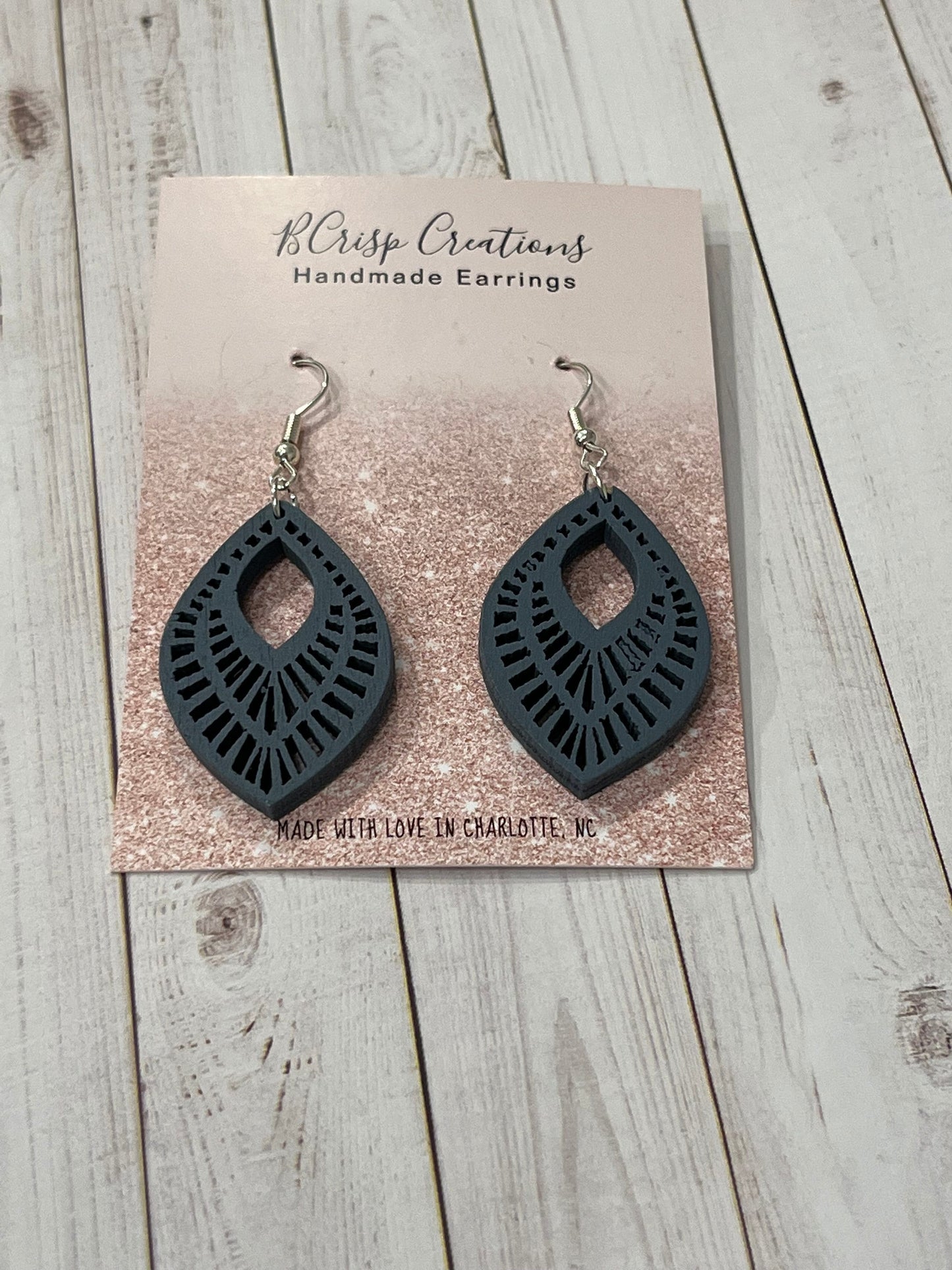 Blue Boho Wood Earrings