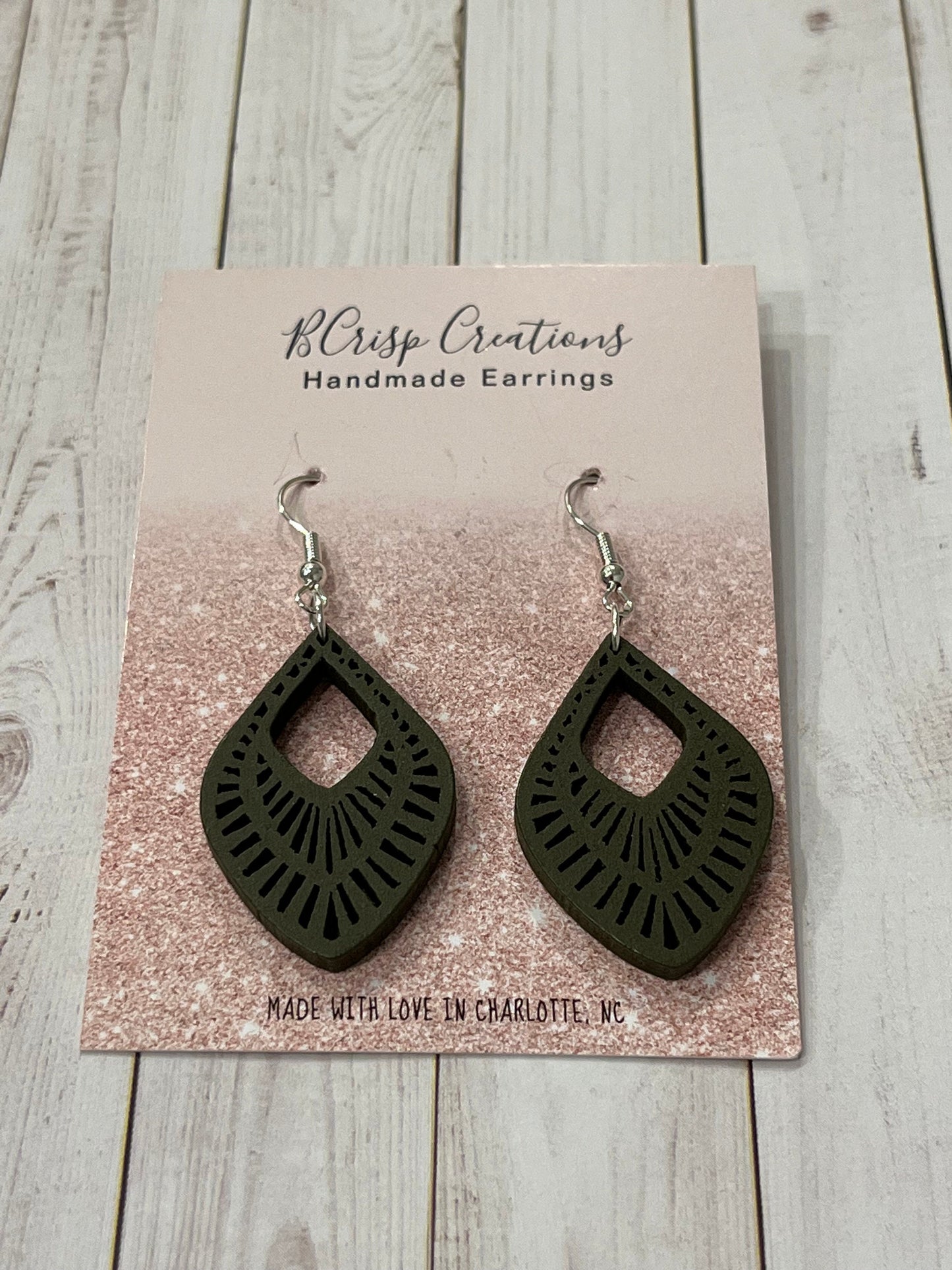 Hunter Green Wood Earrings