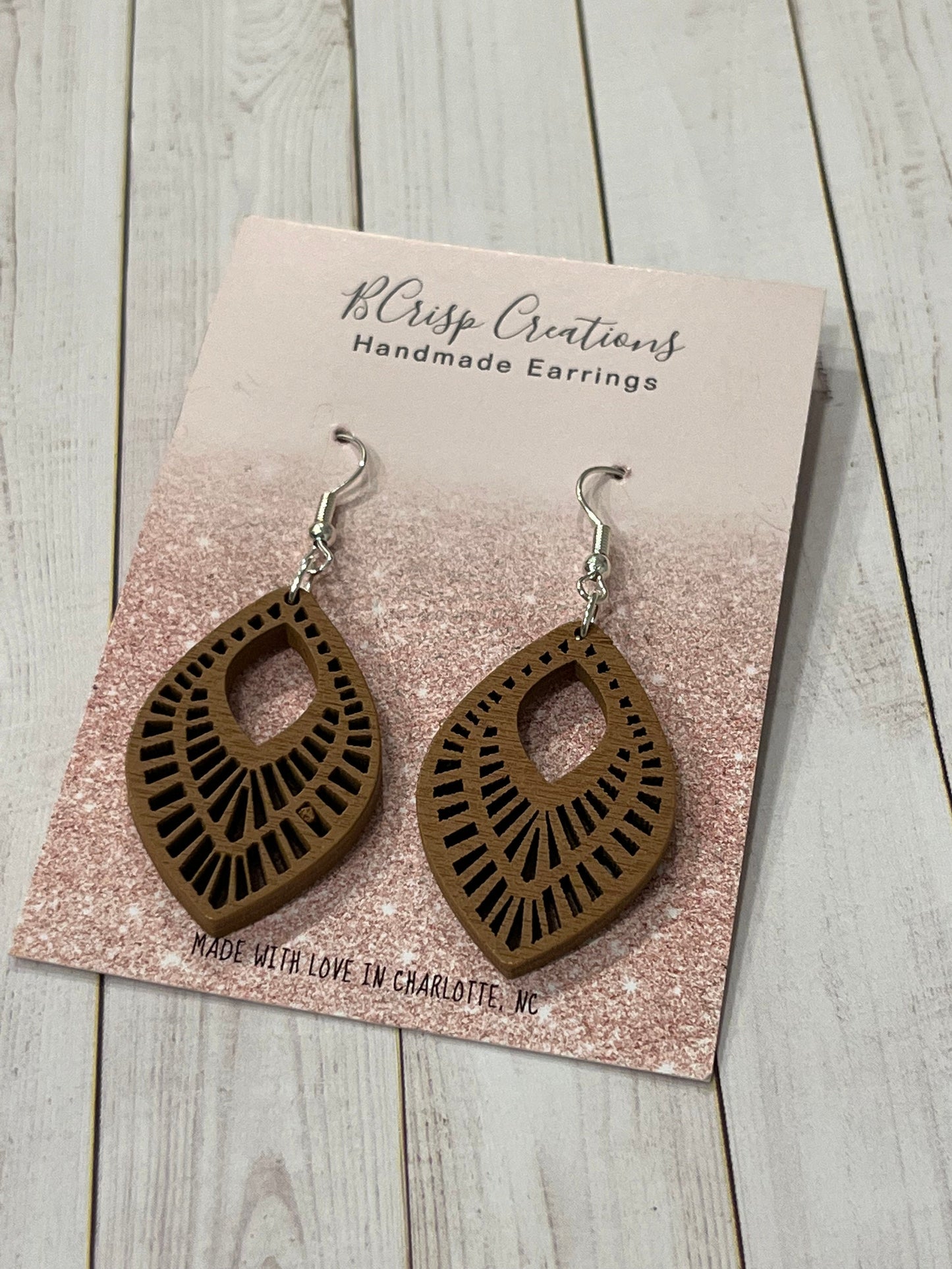 Brown, Wood Boho Earrings