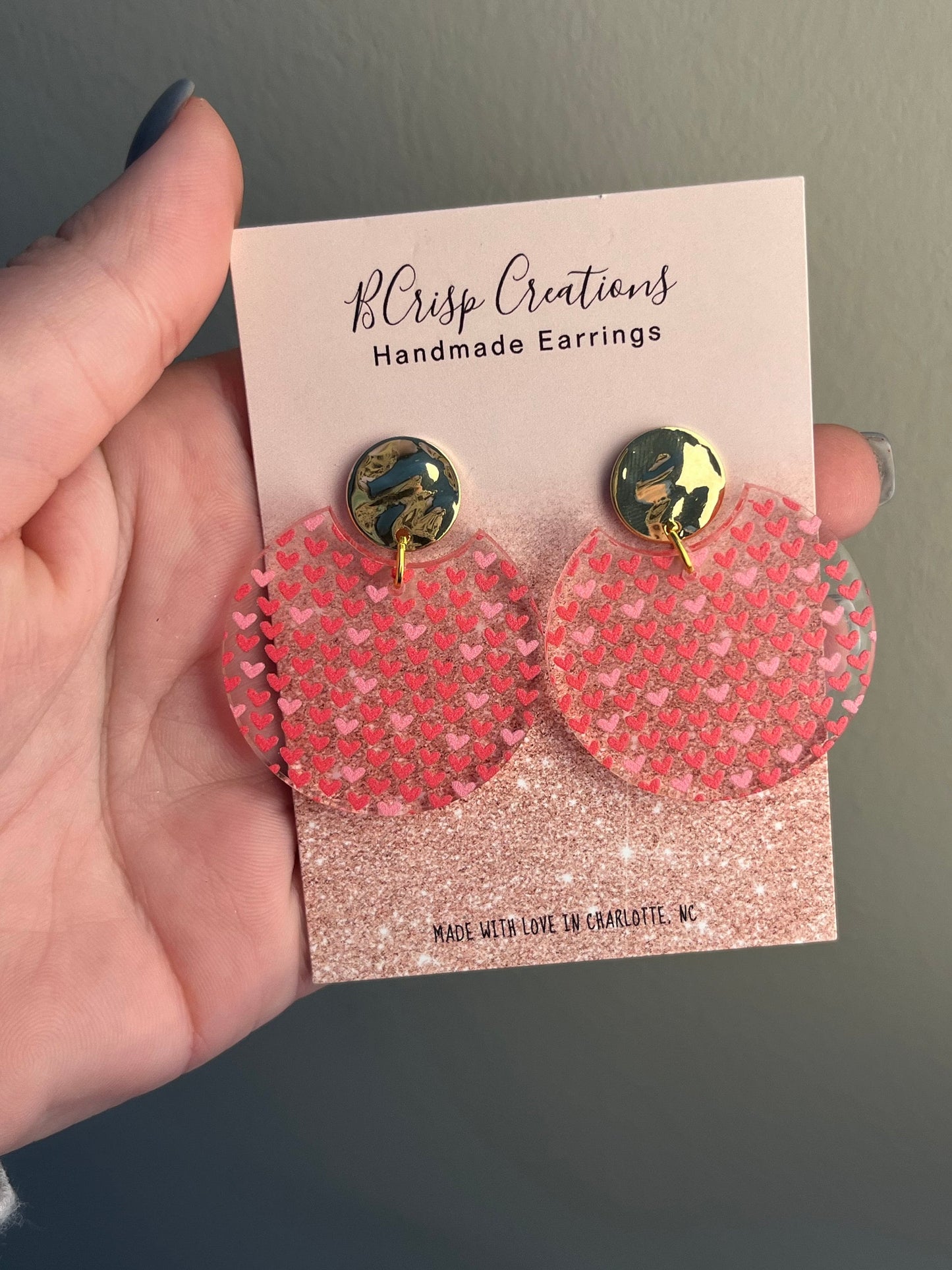 Valentine Heart Semi Circle Acrylic Earrings