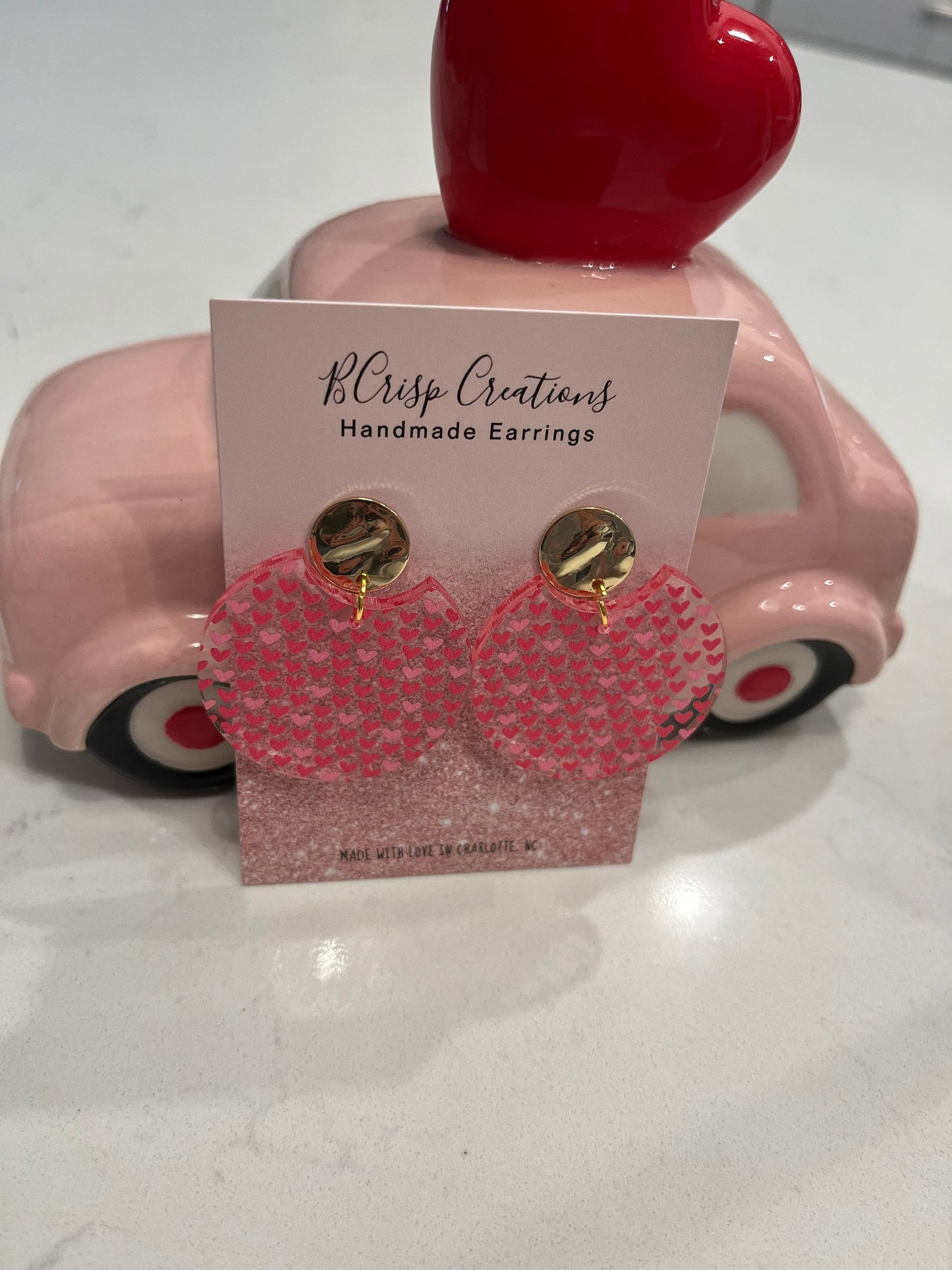 Valentine Heart Semi Circle Acrylic Earrings