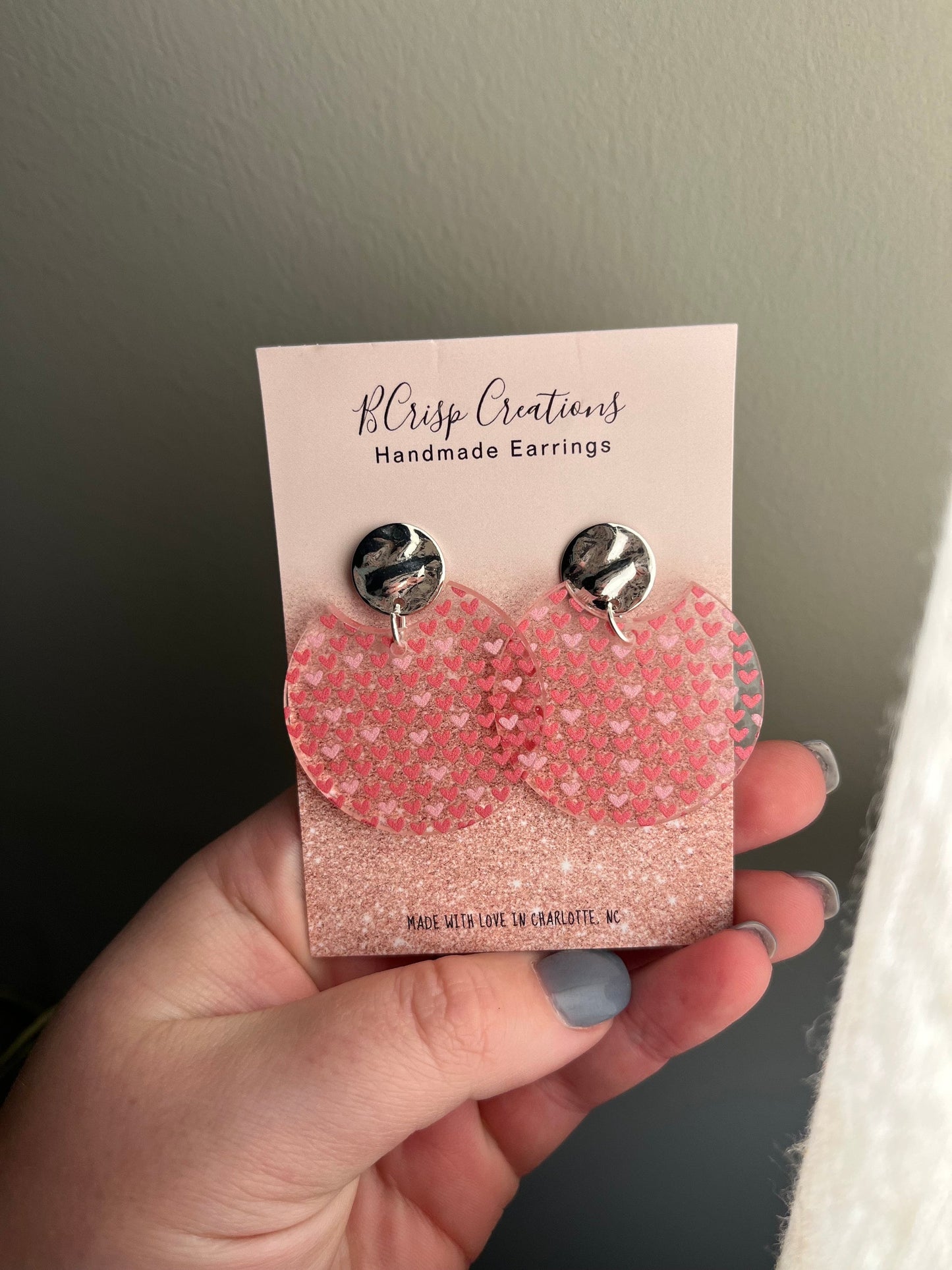 Valentine Heart Semi Circle Acrylic Earrings