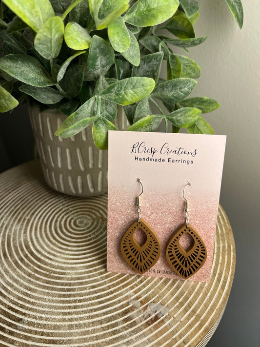 Brown, Wood Boho Earrings